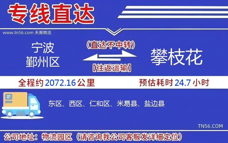 寧波鄞州區到攀枝花物流公司