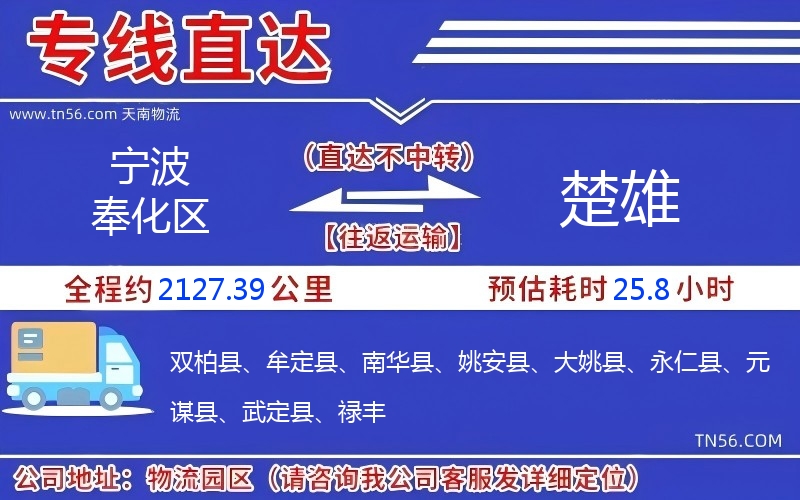 寧波奉化區到楚雄物流公司